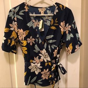 Navy floral wrap peplum top